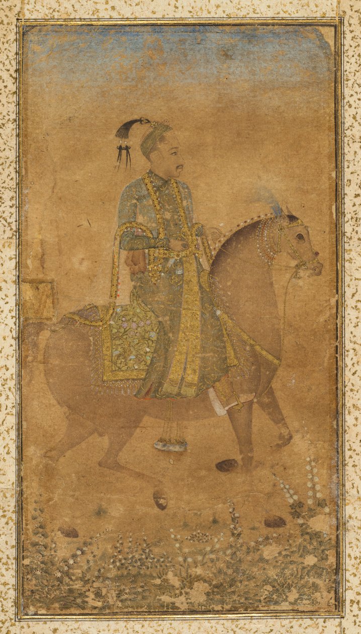 馬に乗ったスルタン・アブドラ・クトゥブ・シャー (1614-74) 作： 無名の画家