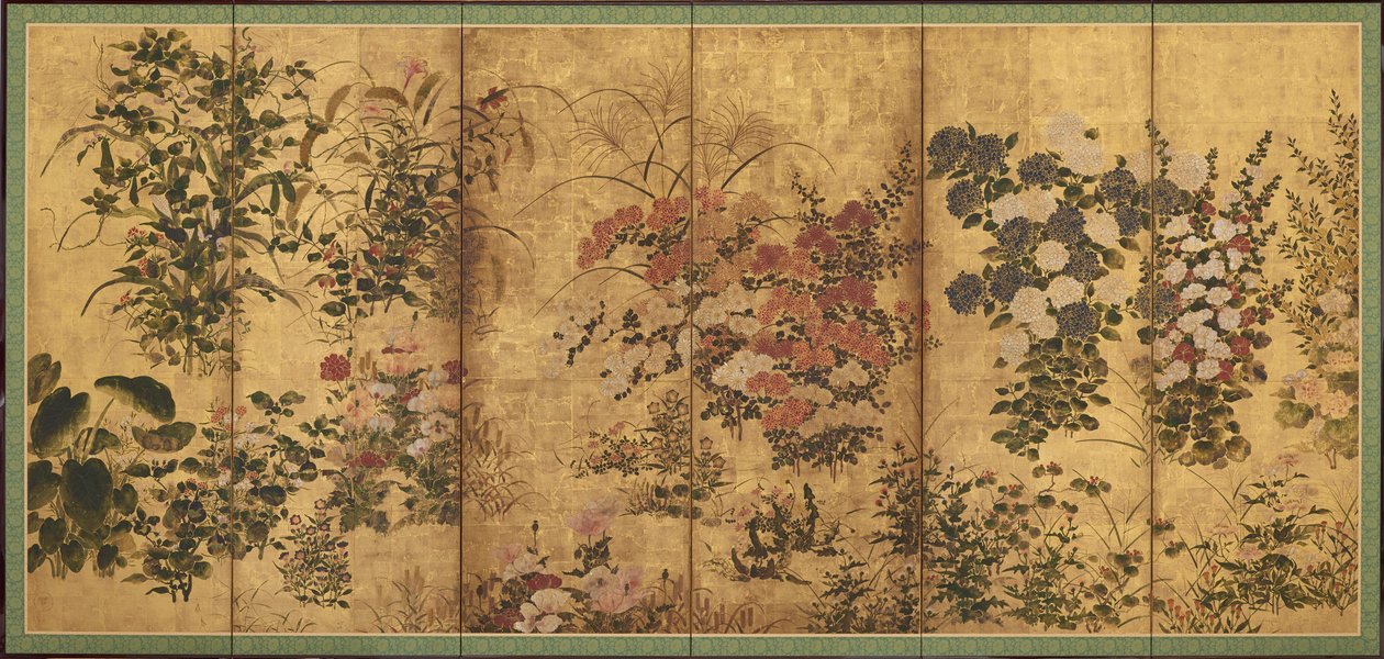 夏と秋の花 作： 無名の画家