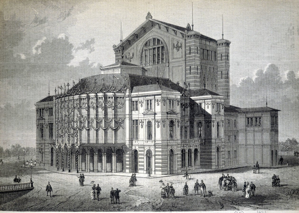 リヒャルト・ワーグナーの発案で建設され、1876年に開場したバイロイト・モデル・シアター 作： 無名の画家