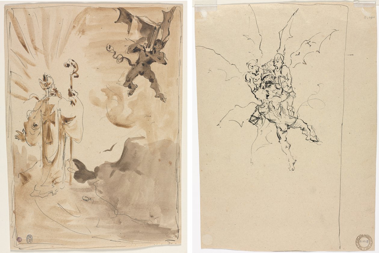 司教と悪魔 (直腸); 騎士を抱く三人の悪魔（裏） 作： 無名の画家