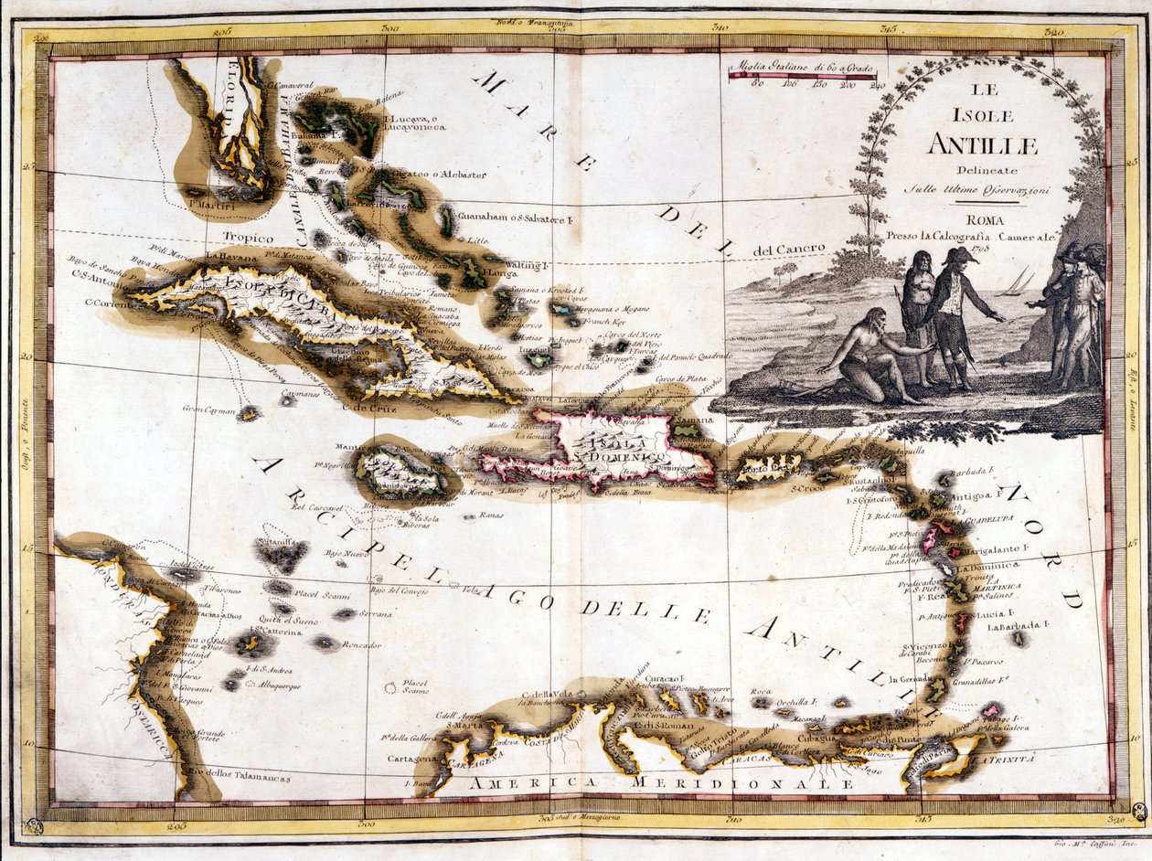 1798年のアトラスを基にしたカリブ海の群島。 作： 無名の画家