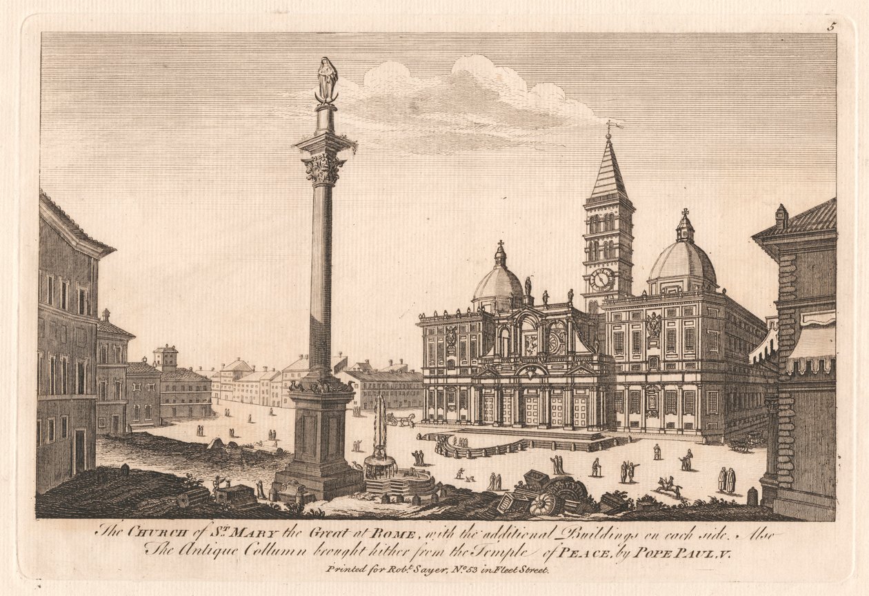 Pyhän Marian Suuren kirkko Roomassa, lisärakennukset molemmilla puolilla; Myös Antiikin pylväs, jonka paavi Paavali V. toi tänne Rauhan temppelistä 作： 無名の画家