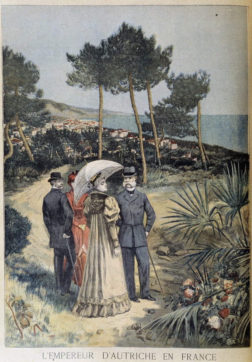 オーストリア皇帝のフランス訪問（Francis Joseph and Elisabeth of Austria (Sissi) on the French Riviera） - in Le Petite Journal du 19/03/1894 作： 無名の画家