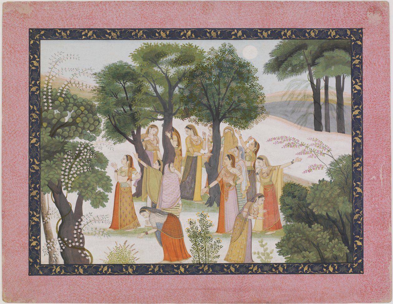 <em>Bhagavata Purana</em> からクリシュナを探すゴーピー 作： 無名の画家