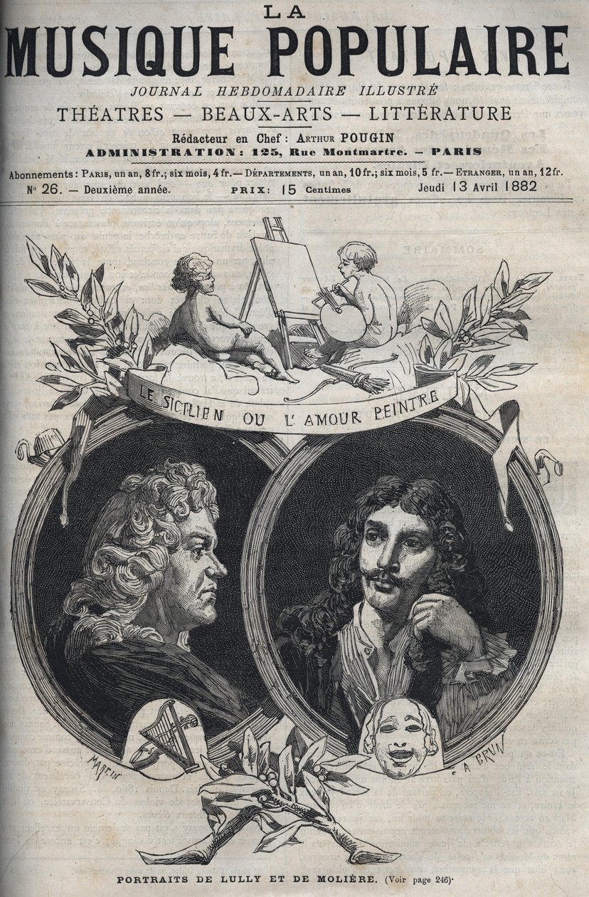 ジャン・バティスト・リュリ（ジョヴァンニ・バッティスタ・リュリ）（1632-1687）とモリエールの肖像 - 絵入り週刊紙「ポピュラー・ミュージック」に掲載された版画 - 1882年 作： 無名の画家