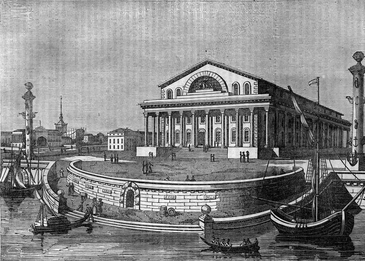 1836年、ロシアのサンクトペテルブルク（St.Petersburg）証券取引所。 作： 無名の画家
