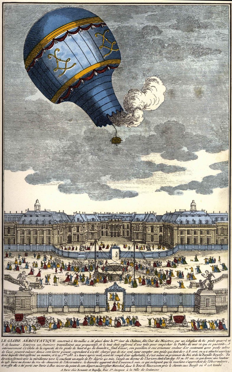 1783年にベルサイユ宮殿で作られた空気式地球儀。 作： 無名の画家