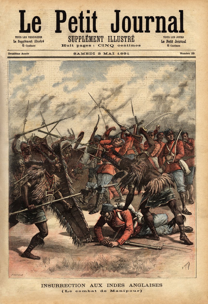 Die Schlacht von Manipur (oder Manipur) (Nordostindien), vom 24. bis 26. April 1891, wo britische Kolonialtruppen und Rebellen von Maharajah Kullachandra Singh (gestorben im Exil 1934), auf dem Thron seit 1890, seinen Bruder Surchandra Singh (regierte 1886 von Unknown artist