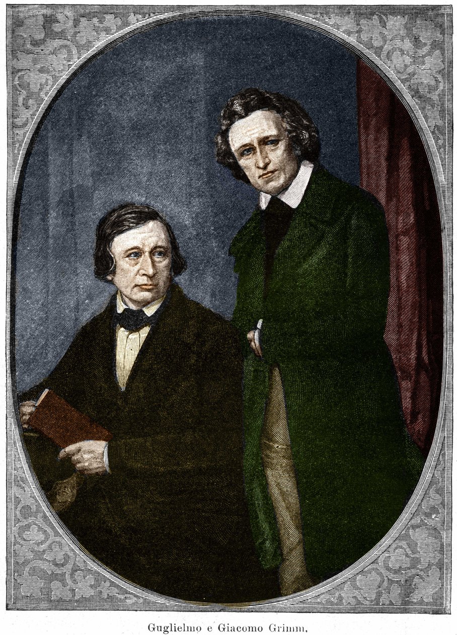 ドイツの作家、ヤコブ（1785-1863）とウィルヘルム（1786-1859）のグリム兄弟。 作： 無名の画家