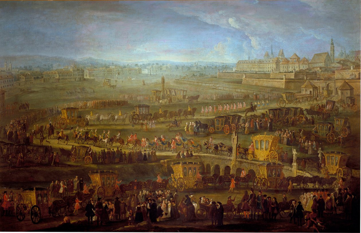 ミレポワ侯爵（1699-1757）の行列とウィーンのフランス外交官たち 1738年10月12日 18世紀の匿名の絵画。ウィーン、市の歴史博物館 作： 無名の画家