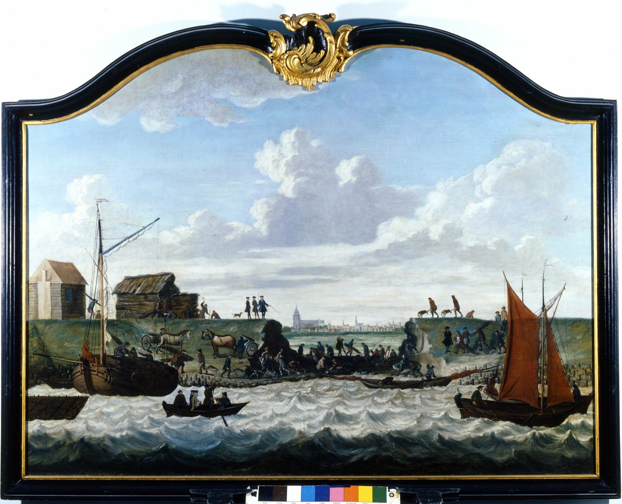 ジエリクゼーのダム。18世紀の匿名の絵画。Zierikzee Wastenday Siloten, Duiveland 作： 無名の画家