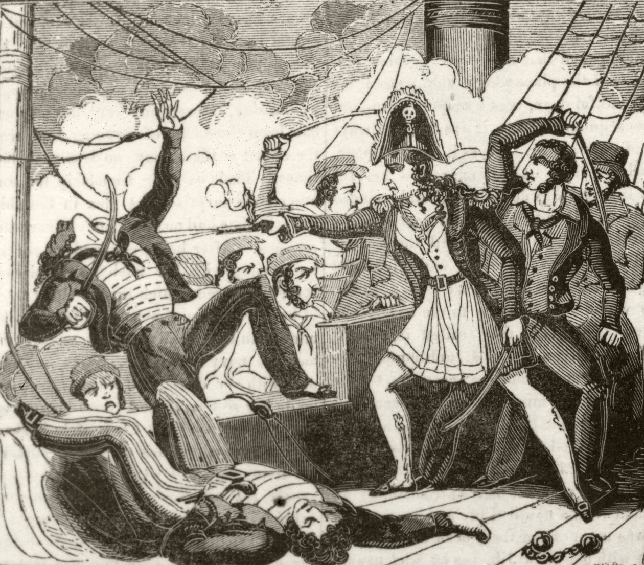 イギリス船「リザード号」に乗り込む女海賊」1836年頃 作： 無名の画家