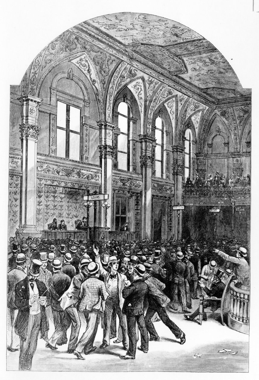 1881年のニューヨーク証券取引所の内部。 作： 無名の画家
