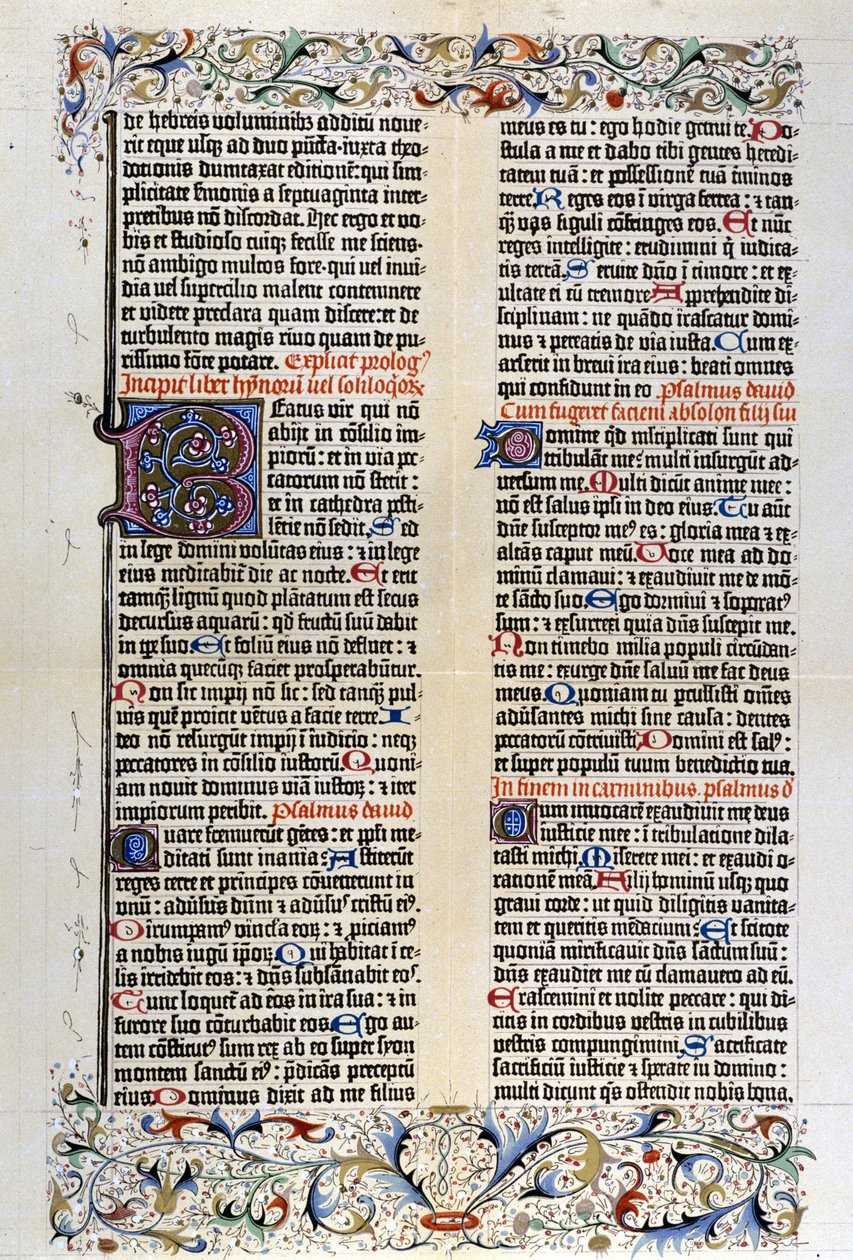 グーテンベルクによる42行のラテン語聖書（1455年）。 作： 無名の画家