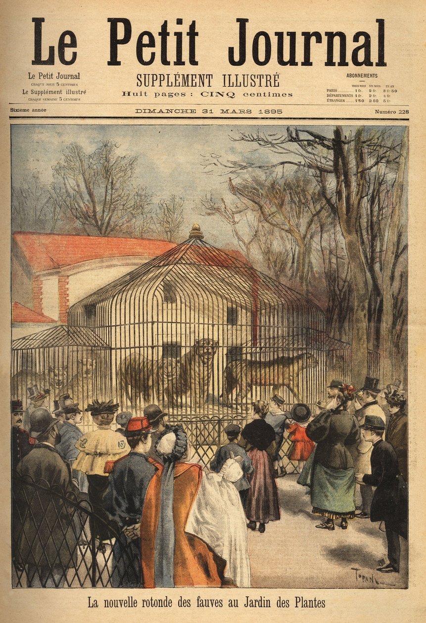 パリの植物園にある新しい獣のロタンダ。1895年3月31日「Le petit journal」に掲載されたエングレーヴィング。セルバのコレクション。 作： 無名の画家