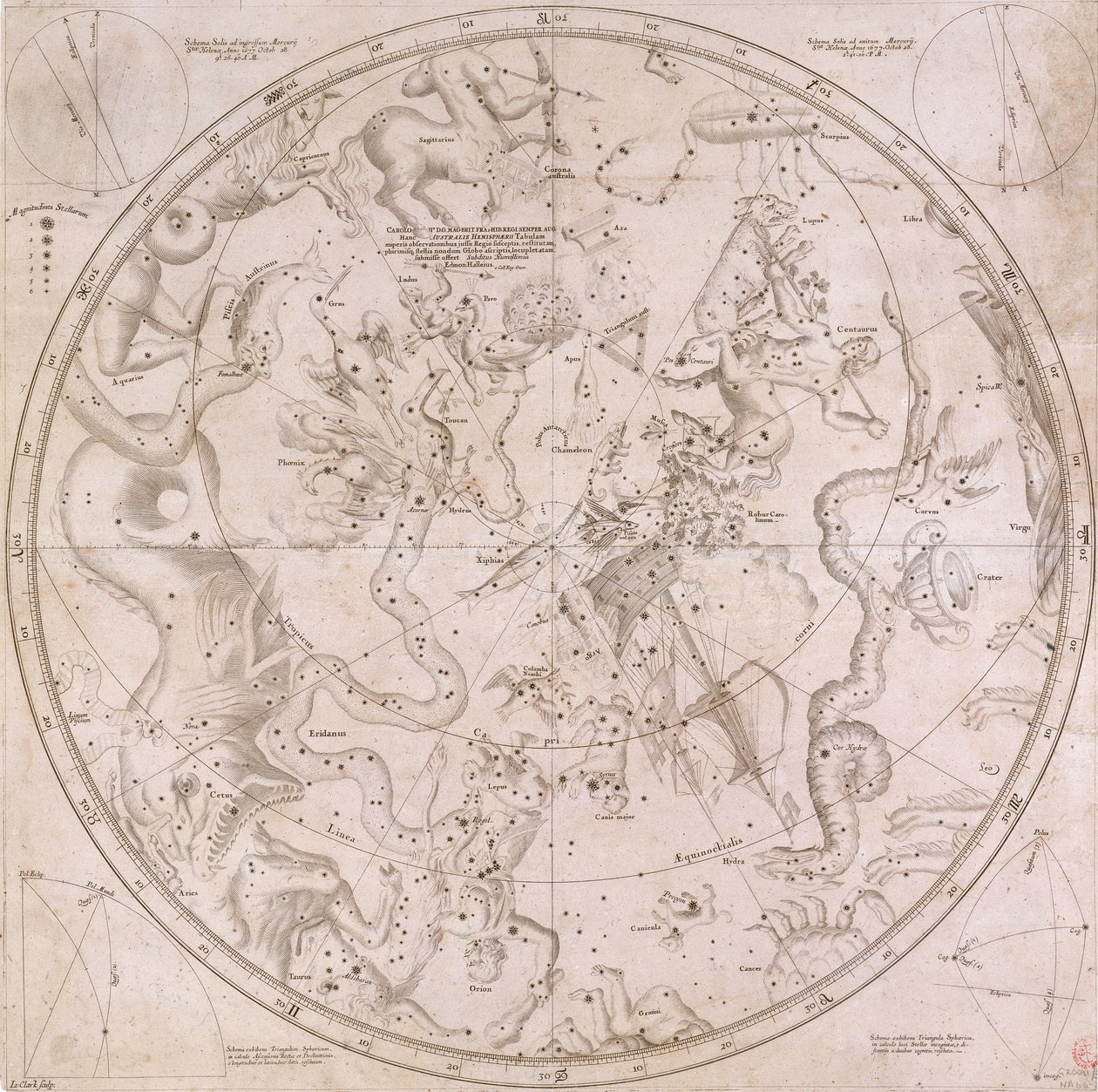 1678年までの両半球の主な恒星の右上がりと偏角 作： 無名の画家