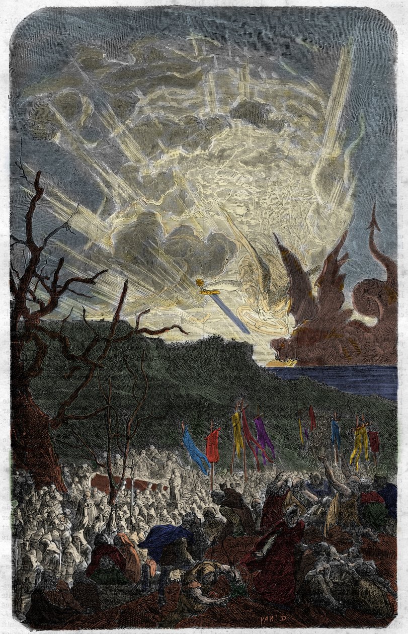千年（1000年）の超絶技巧（恐怖）：世界の終焉。モーリス・ラシャトレ著「Histoire des Papes-Rois-Queen and Empereurs a travers les centuries」に掲載されている図版 作： 無名の画家