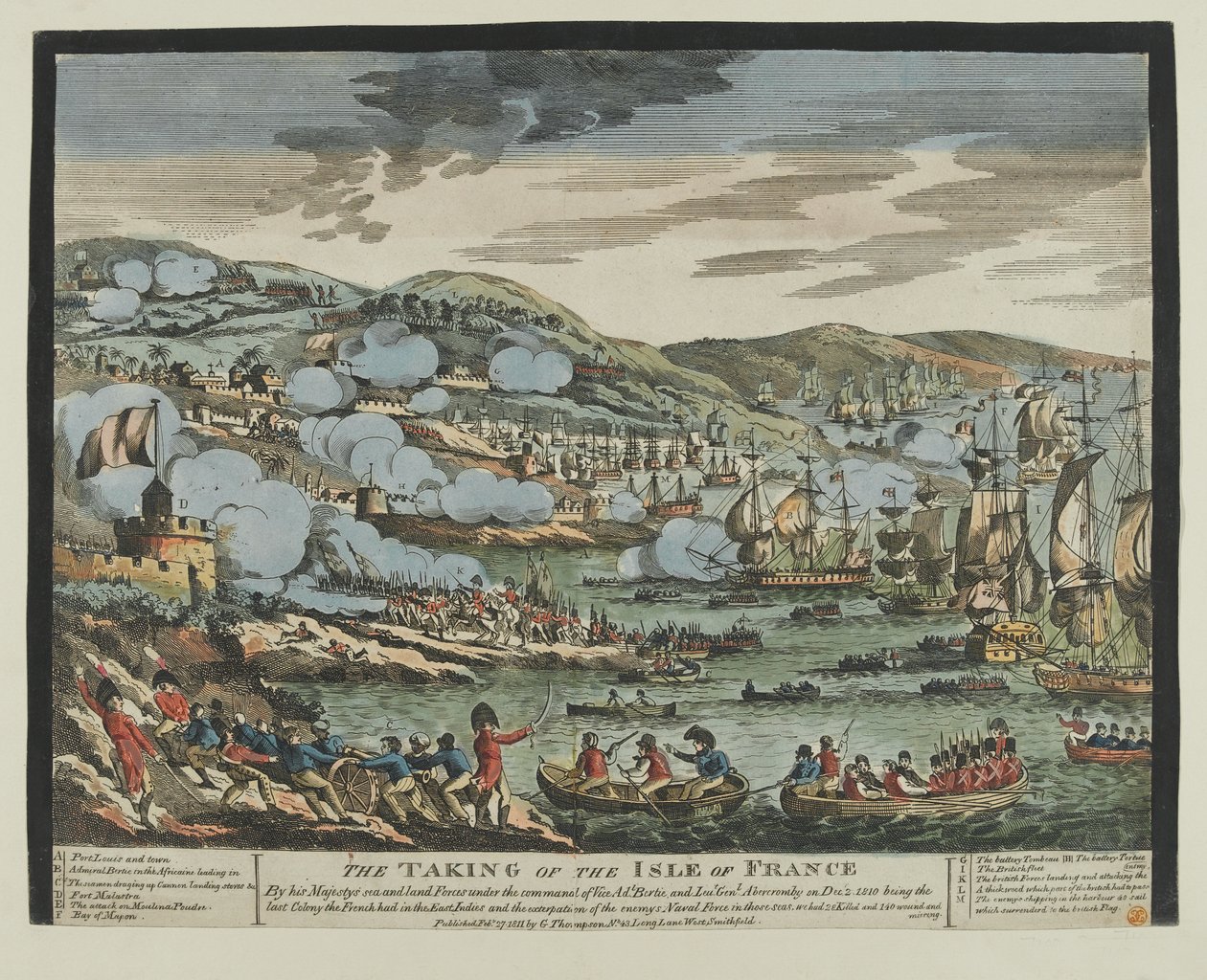 フランス島（モーリシャス）の奪取（1810年12月2日）（木版、カラー 作： 無名の画家