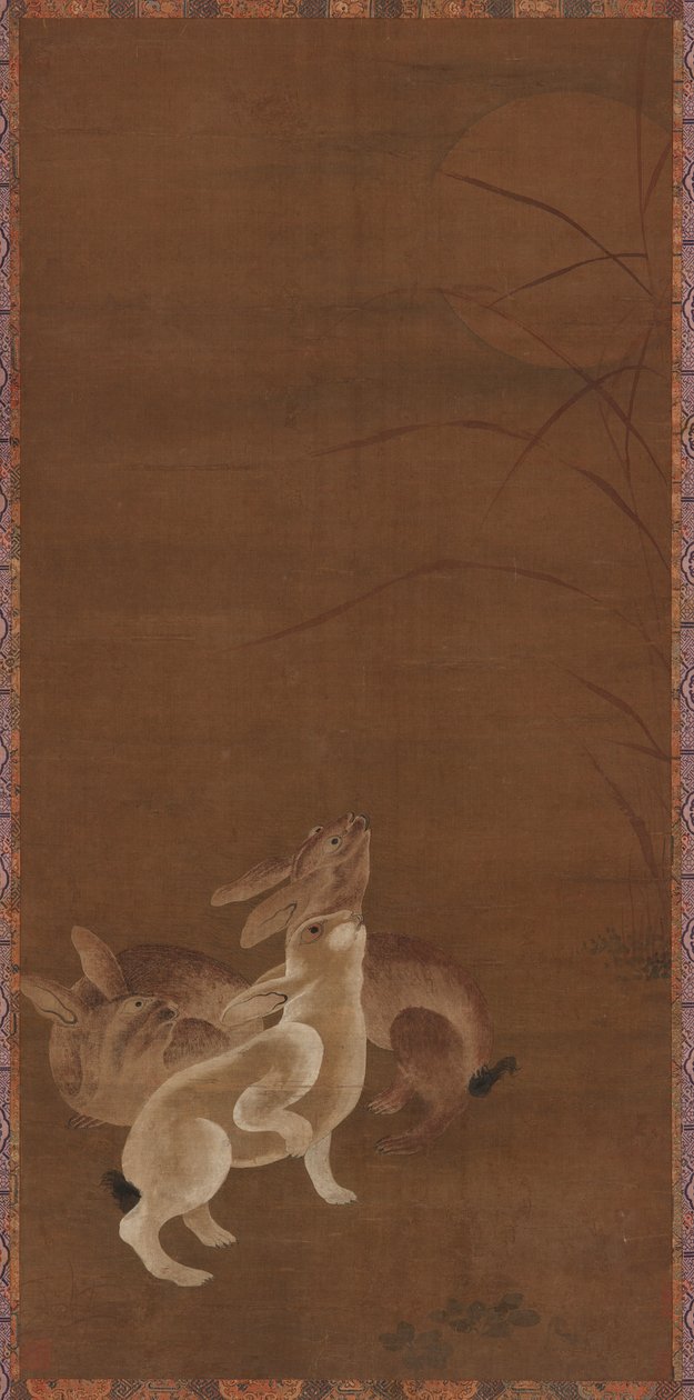 月を見る三兎 作： 無名の画家