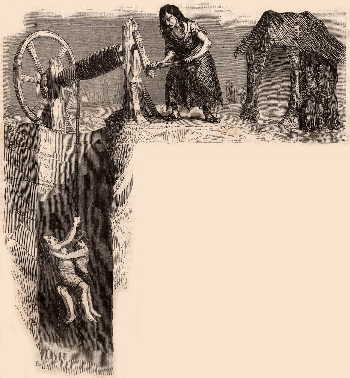 イギリスの炭鉱で、ウインチを持った女性に連れ出された2人の疲れ切っ