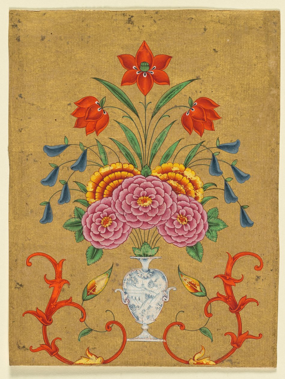 生け花と渦巻きの花瓶 作： 無名の画家