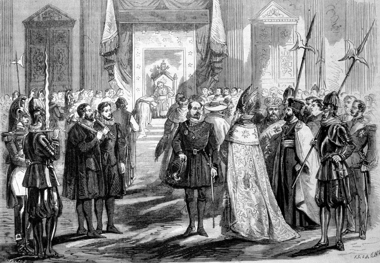 バチカン公会議Iローマ。公会議の父に謁見する教皇1869 作： 無名の画家
