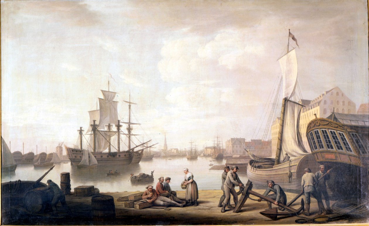 デンマーク、コペンハーゲン港の眺め。18世紀の絵画