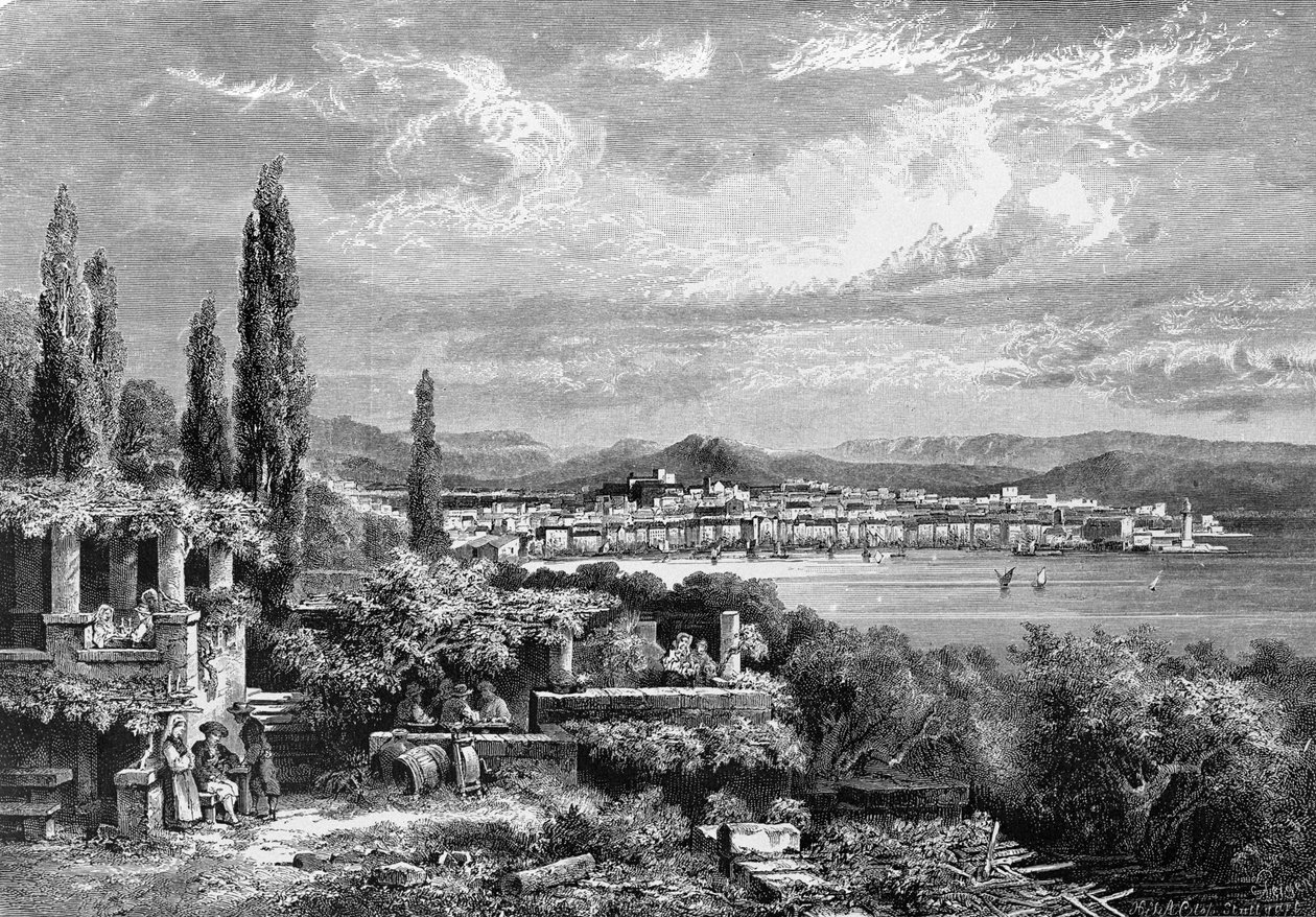 トリエステの街の風景（オーストリア時代）1885年の刻印 作： 無名の画家
