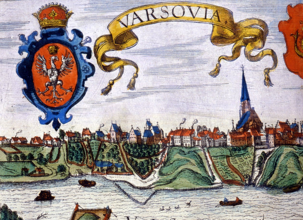 ワルシャワ市の紋章が描かれた街の風景。1780. 作： 無名の画家