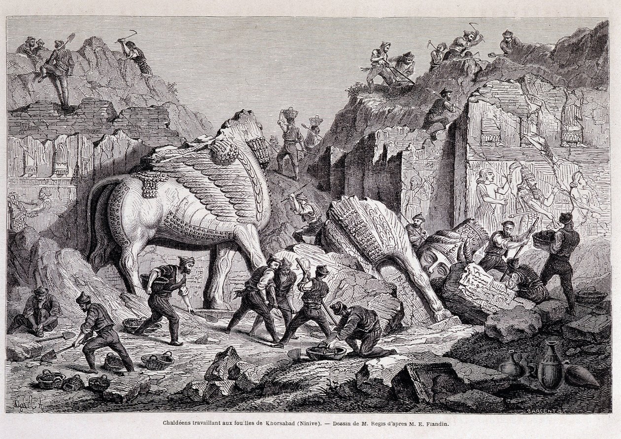 Khorsabad (Khunsabad) (Nineveh)の発掘の様子-「世界一周」第2週1861年掲載 作： 無名の画家