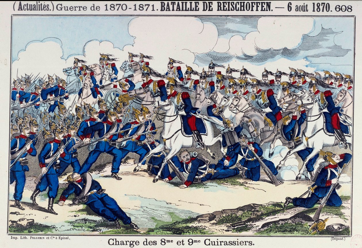 1870年～1871年の戦争：フロッシュウィラー（またはライショフェン）の戦いと戦艦の突撃の様子、1870年6月8日（ヴァースの復興）。19世紀のエングレーヴィング。パリ、B.N. 作： 無名の画家