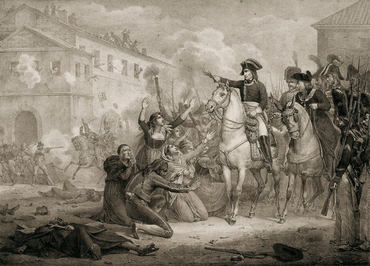 スペインの独立戦争（1808-1814）。スペイン人がナポレオンに哀れみを請う。マドリード、国立図書館 作： 無名の画家