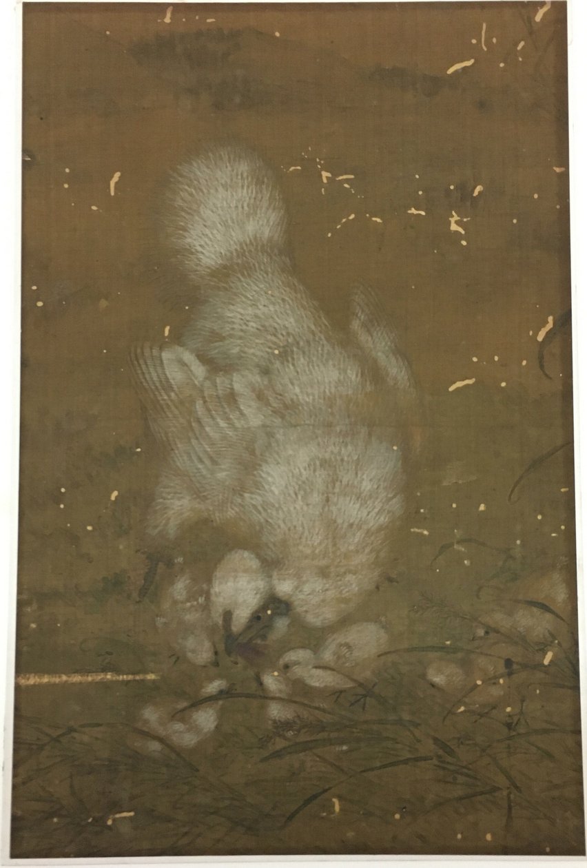 白い雌鶏と雛 作： 無名の画家