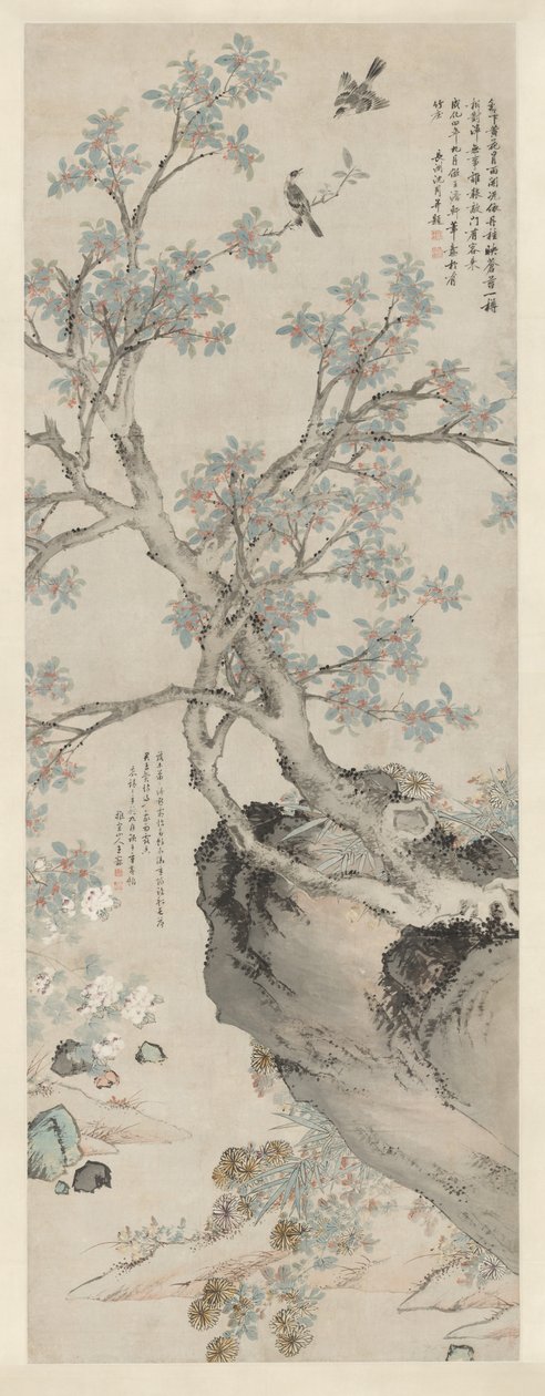 黄菊と赤キンモクセイ 王元風 作： 無名の画家