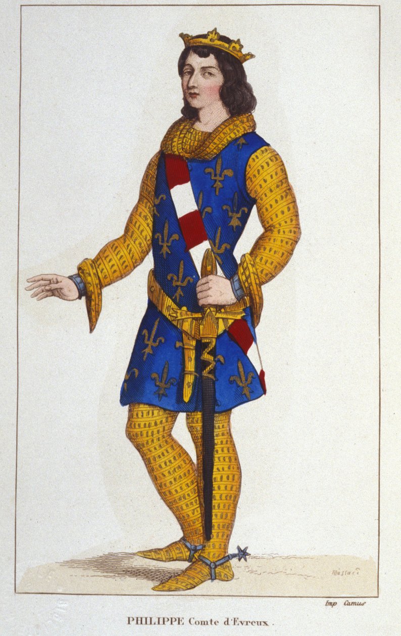ナバラ王エヴルー伯フィリップ・デヴルー（1343年死去）の肖像画（1830年彫刻 作： 無名の画家