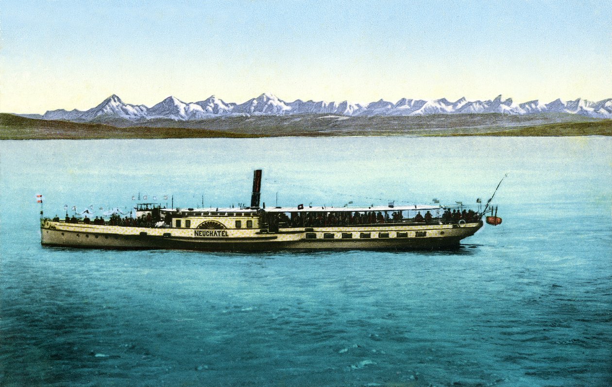 ヌーシャテル湖（フランス、スイス）：サロン蒸気船）1913年（絵葉書） 作： 未知の写真家