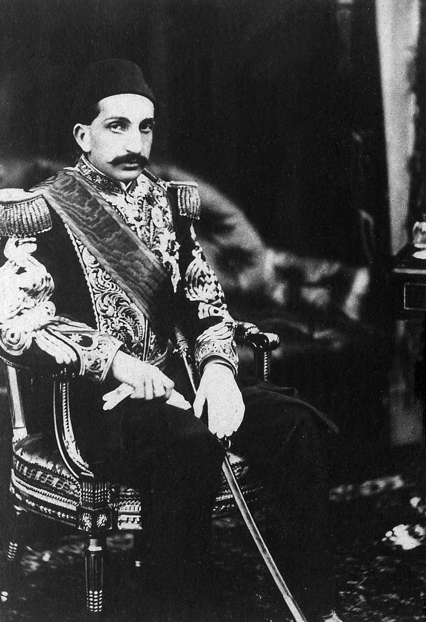オスマン帝国のスルタン、アブドゥルハミド2世（Abd ul Hamid, Abd-ul-Hamid, Abdulhemit, Abdul Hamid, Abd al-Hamid, Abd al-Hamid）（1842年～1918年）の肖像。 作： 未知の写真家