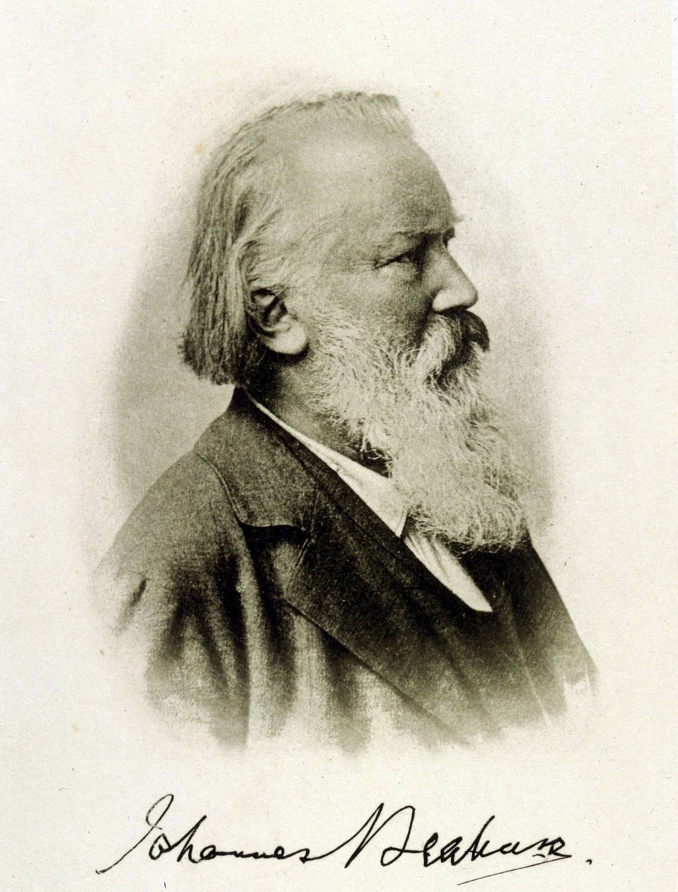 ドイツの作曲家Johannes Brahms (1833 - 1897)のポートレートを自筆の写真に収めたもの。 作： 未知の写真家