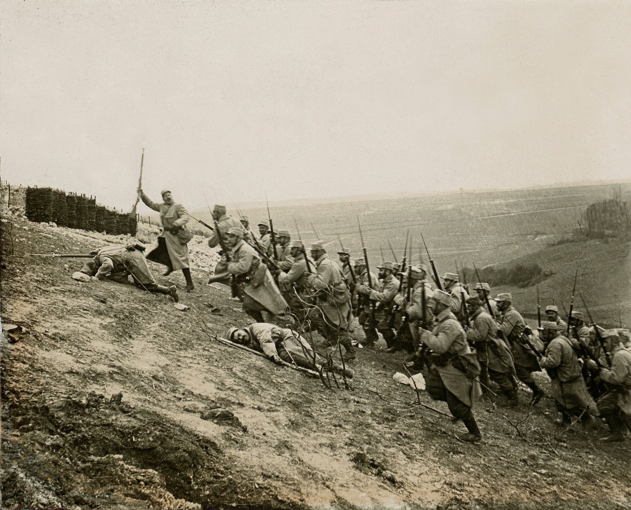 14～18年戦争（1914年～1918年） - 宣伝 - 1914年に編集された写真立体視ガラス板LSU（L.S.U. La Stereoscopie Universelle）：ノートルダム・ド・ロレットの大尖塔の撤去（パ＝ド＝カレー県アブラン・サン・ナゼール県 作： 未知の写真家