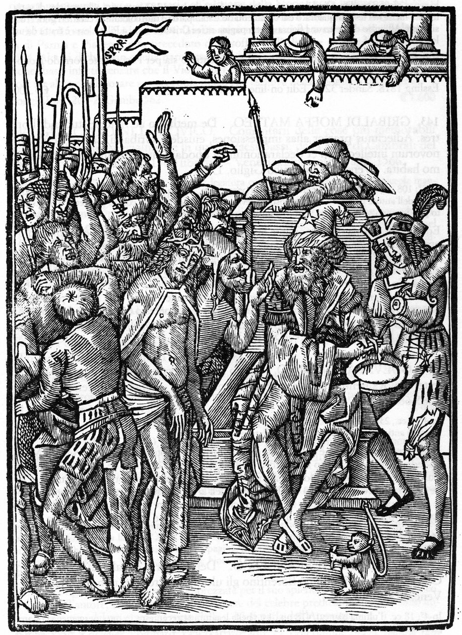 ポンティウス・ピラト（Pontius Pilatius）の前のキリスト。1514年のウルス・グラーフのXylography。個人蔵。ミラノ 作： ウルス・グラフ