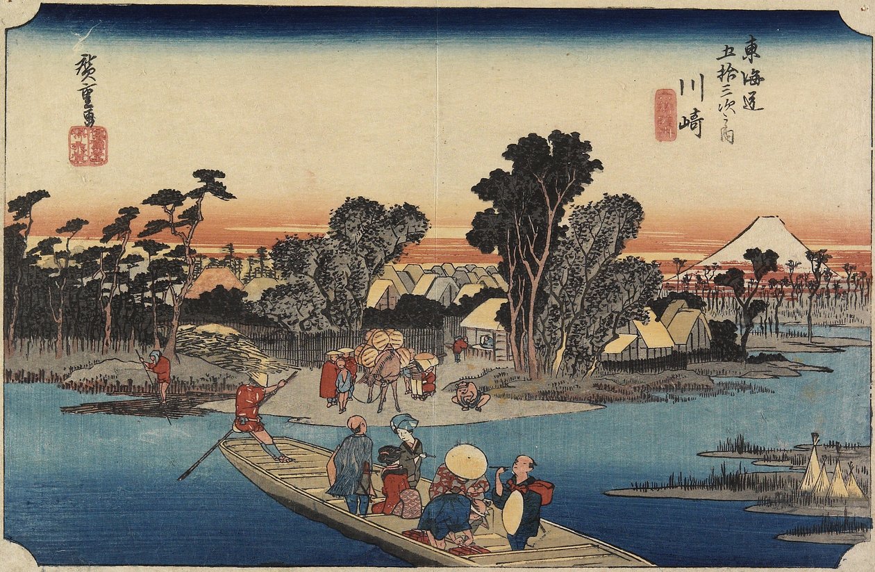 （神社の前に立つコートサン）、1843-1847 作： 歌川国貞