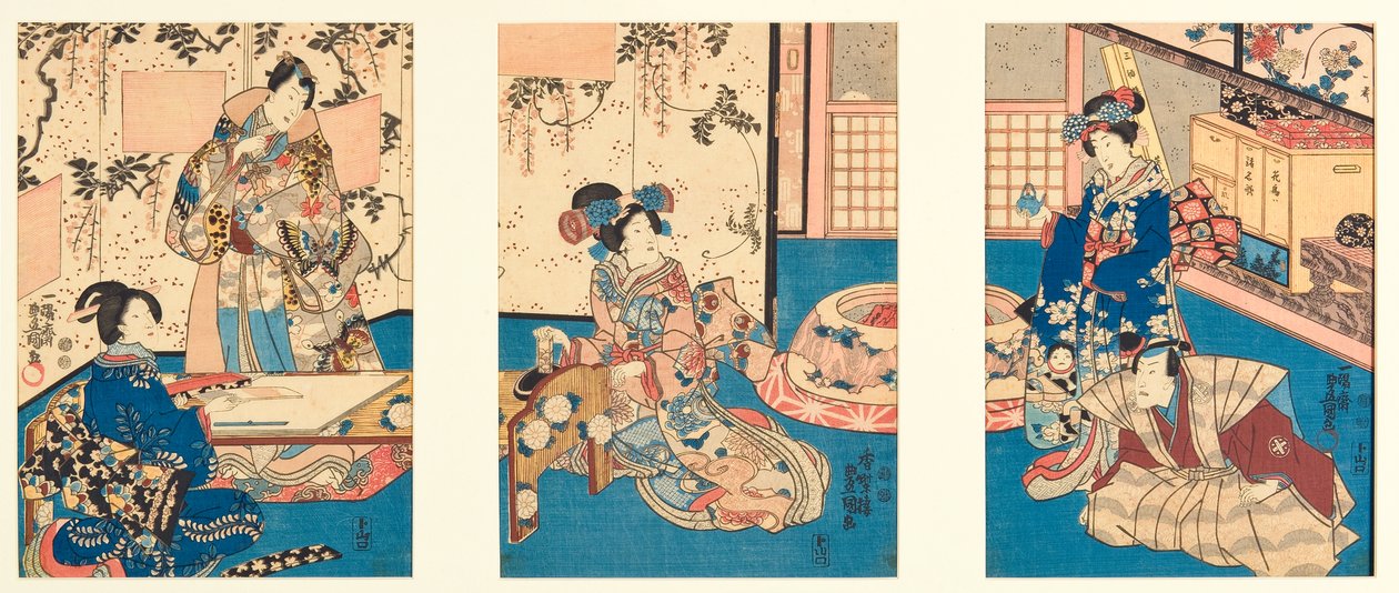 田中源氏にインスパイアされた返信状を書くための砥石、1851年（版） 作： 歌川国貞