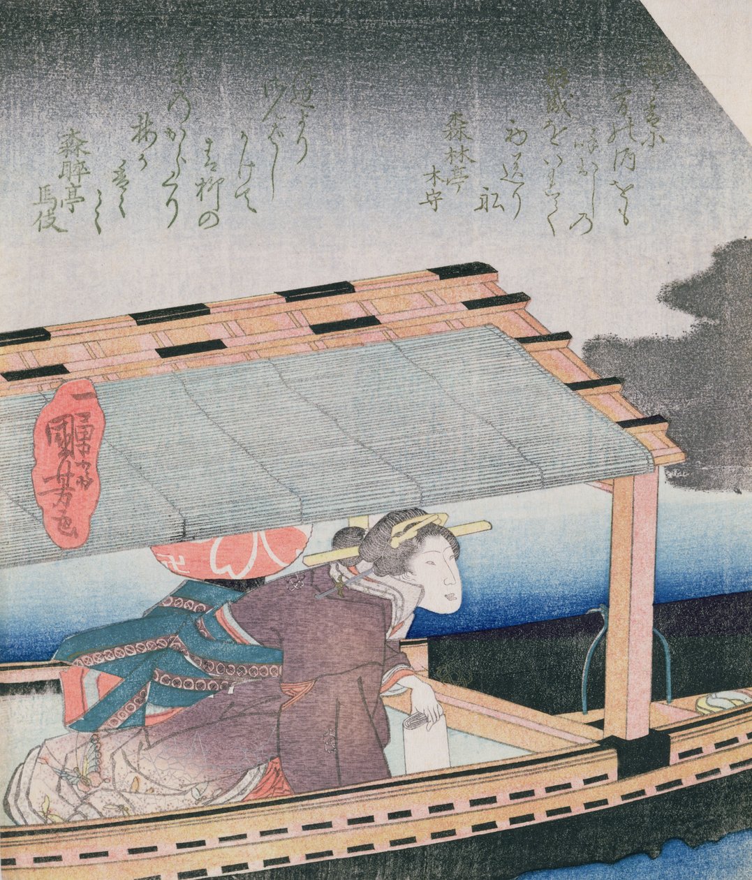 夜の船の中の少女、1830年頃（色版画） 作： 歌川国芳