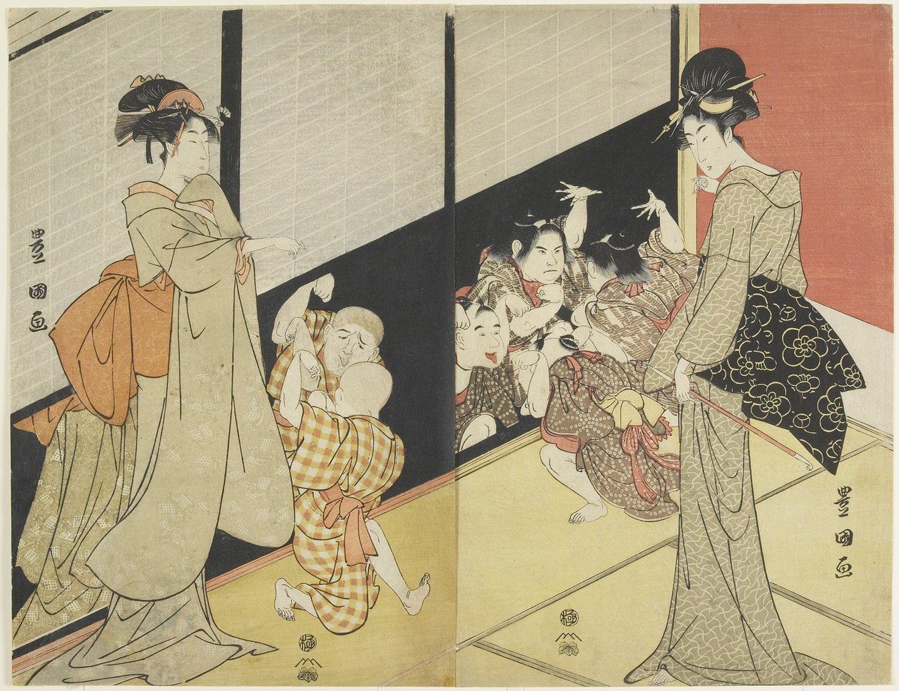 子供たちの反射を楽しみ、1704-1825 作： 歌川豊国