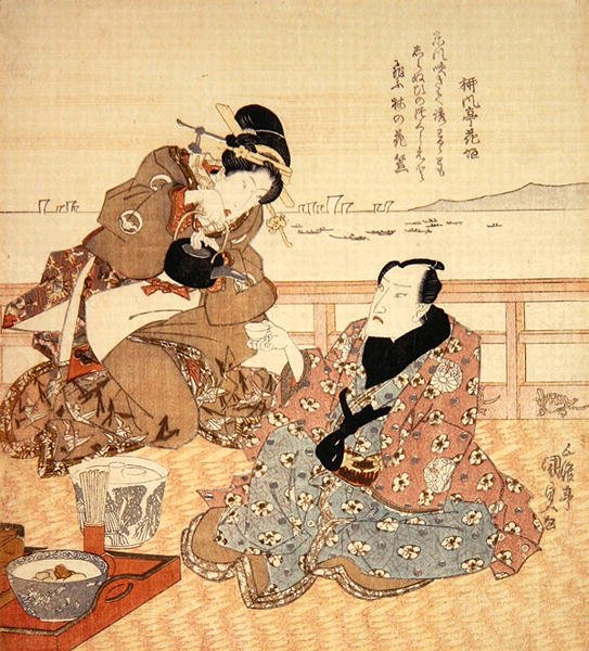 三代目尾上菊五郎「品川で茶を飲む」1825年頃（彩色木版画）（282741も参照 作： 歌川国貞