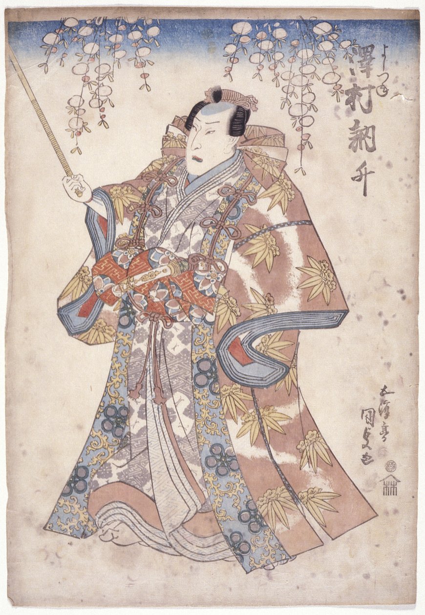 沢村トッシュ？ 義経の役割で（カラー木版画） 作： 歌川（1786-1865）国貞