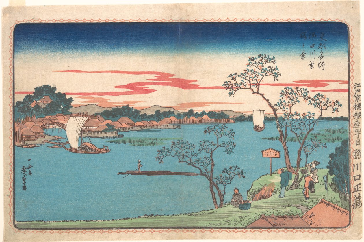 隅田川沿いの葉桜の眺め 作： 歌川広重