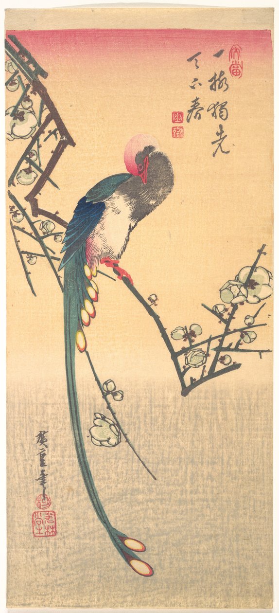 梅の枝に止まる鳥 作： 歌川広重