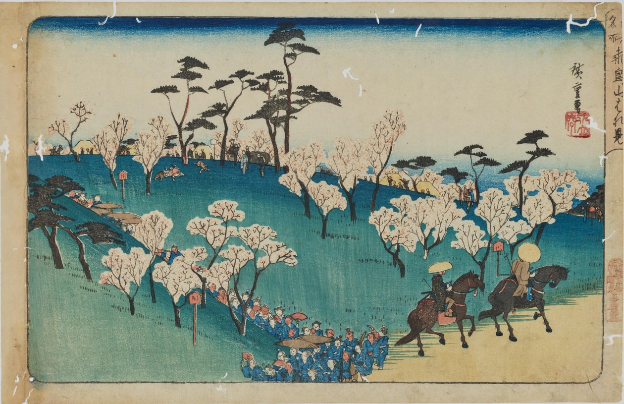 『江戸名所図会』所収「飛鳥の丘の桜見物」 作： 歌川広重
