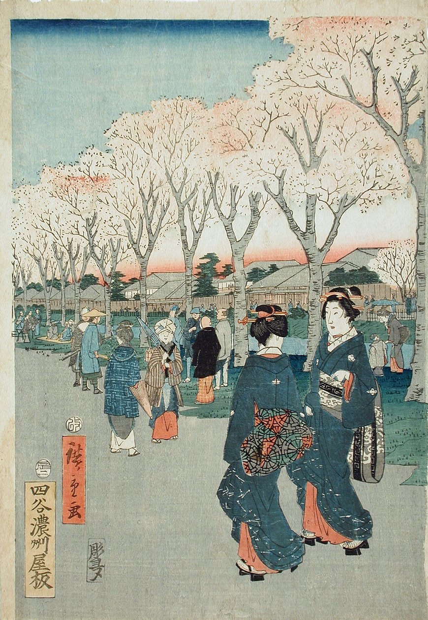 ジュエル川の堤防に咲く桜 作： 歌川広重